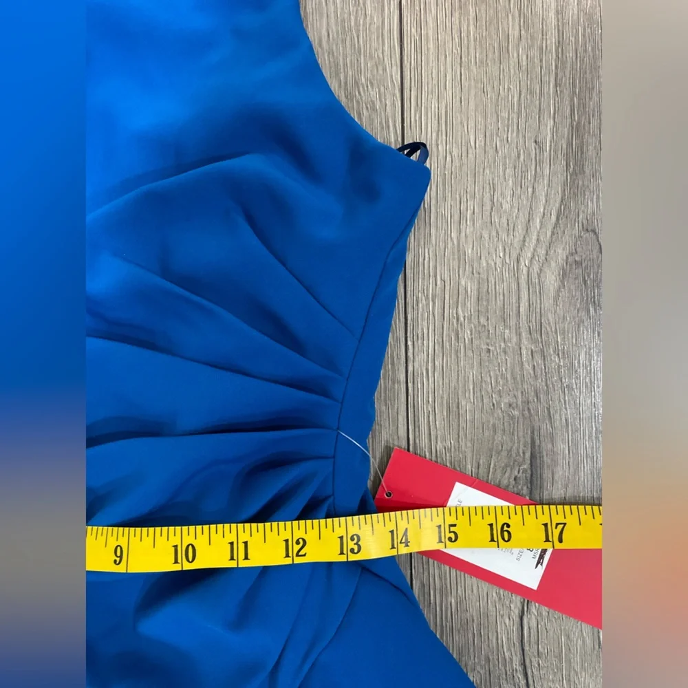 Carmen Marc Valvo Infusion Maxi Formal Sleek Evening Gown Cobalt Blue NWT SZ 8 - Picture 12 of 16